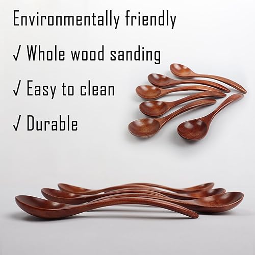 Miniatura 4 de 6 cucharas de madera para miel, cucharas pequeñas de madera de 6.7 pulgadas, perfectas para sopa, comer, recoger tarros y botes, juego de utensilios