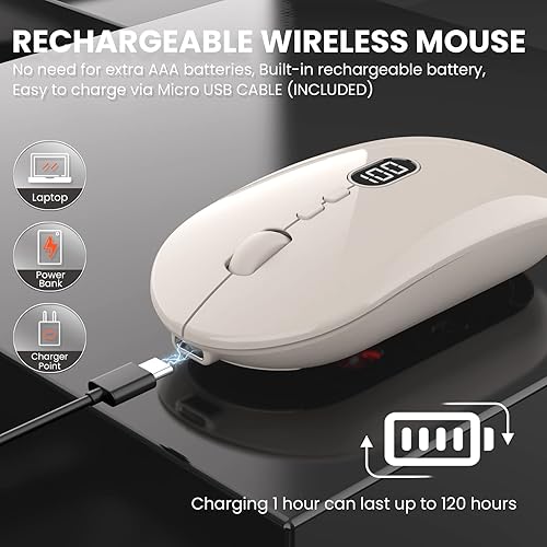 Miniatura 4 de MAGIC-REFINER X1 - Mouse inalámbrico para computadora portátil con nivel de batería visible, mouse USB ultra delgado portátil de 2.4G, clic