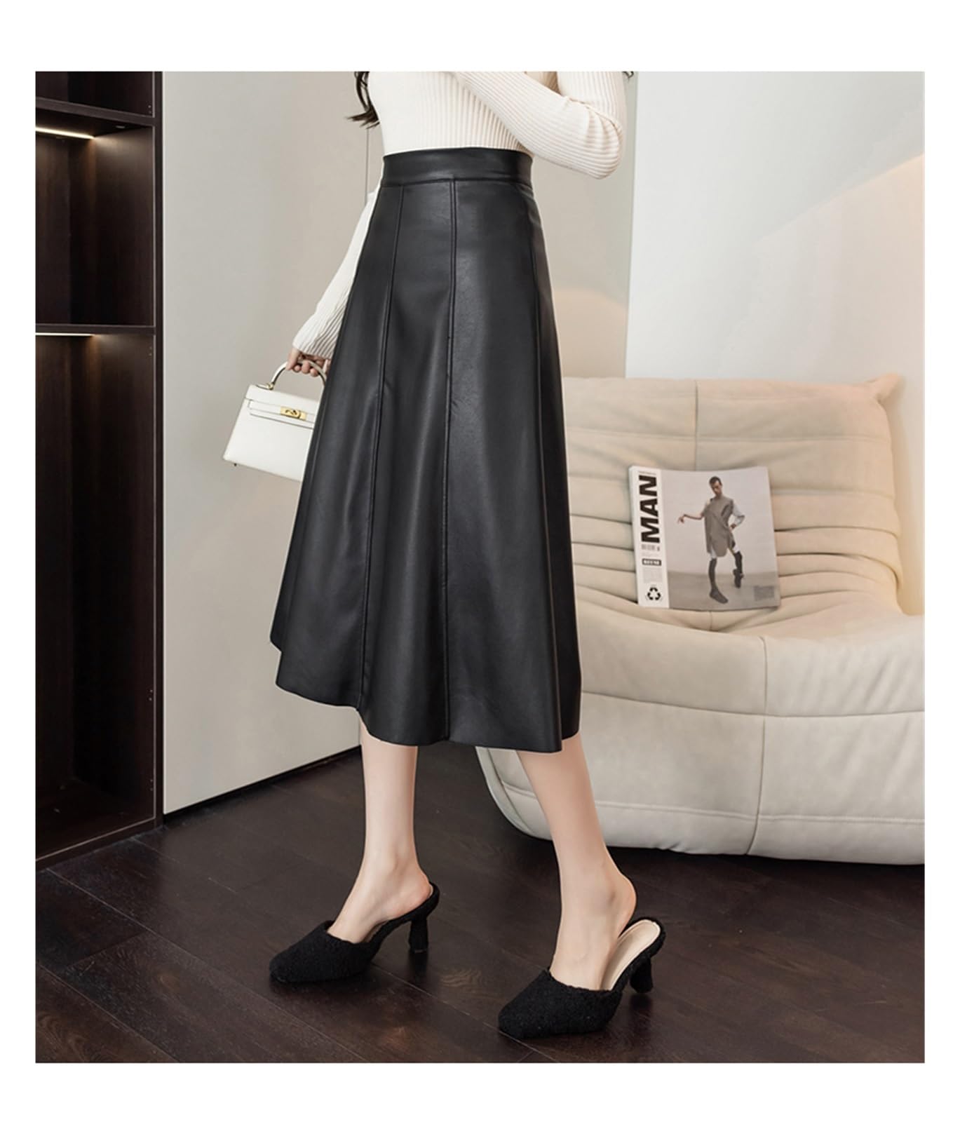 Falda De Cuero para Mujer Faldas Acampanadas de Piel sintética for Mujer, Faldas Cintura Alta for otoño e Invierno para Mujer