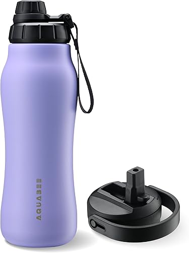Miniatura 1 de Insula - Botella de agua de acero inoxidable con boquilla y tapa con popote, sin BPA y a prueba de fugas, botella de agua de doble pared aislada al