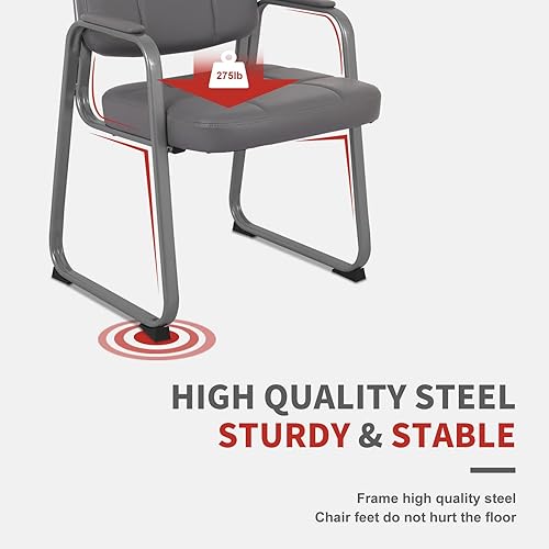 Miniatura 5 de CLATINA Silla de recepción clásica con reposabrazos acolchados y base de trineo, silla ergonómica para invitados para oficina, conferencias, sala de