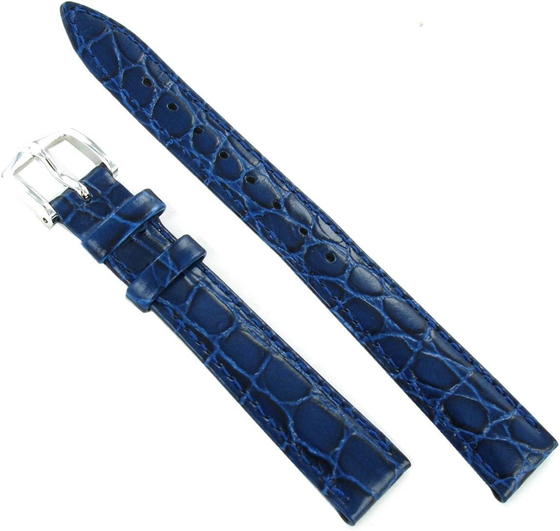 14mm Milano Crocograin Blue Genuine Leather Padded Stitched Watch Band