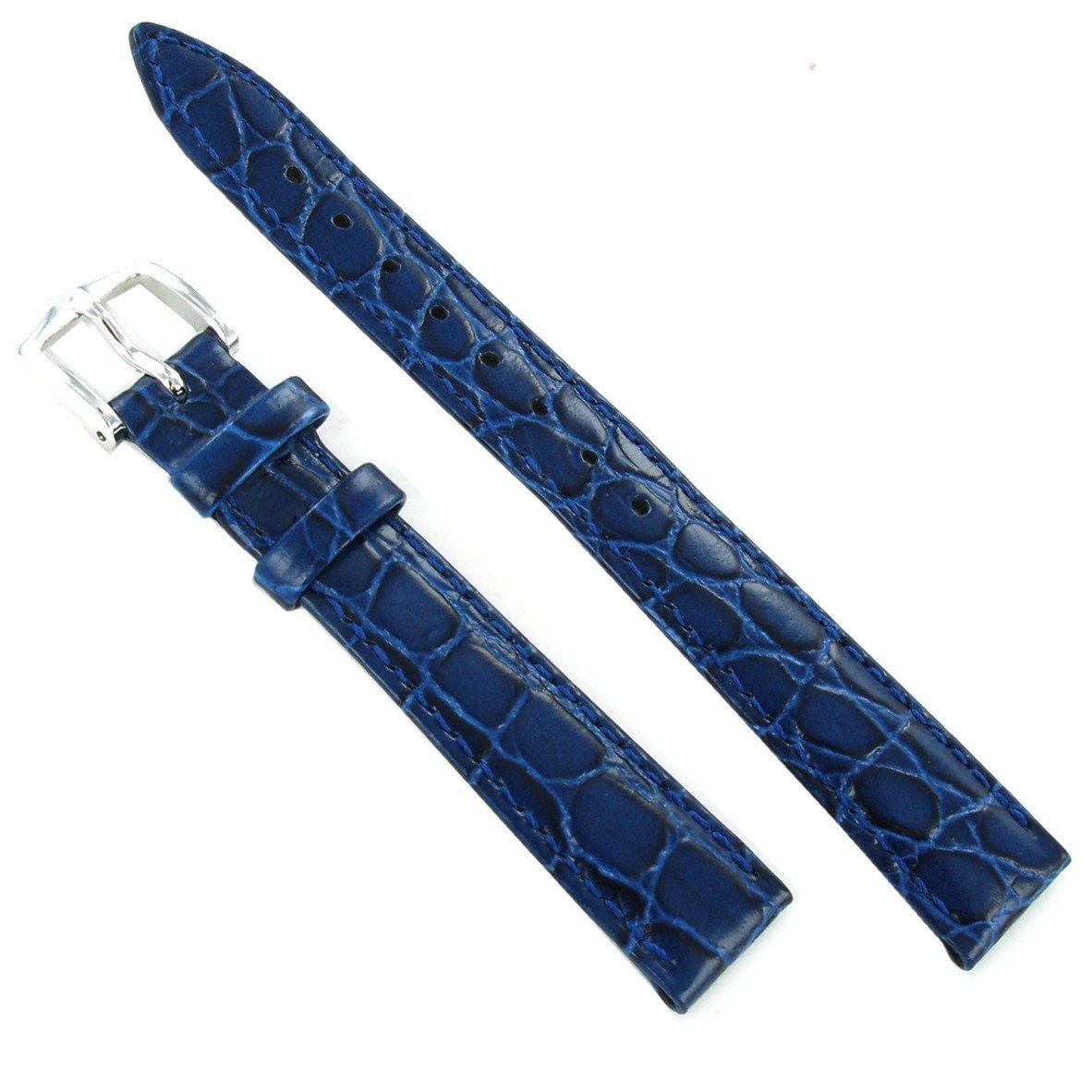 14mm Hirsch Crocograin Blue Genuine Leather Padded Stitched Watch Band