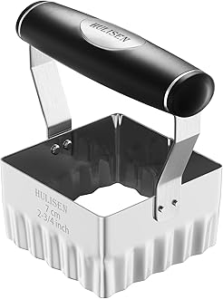 HULISEN Square Biscuit Cutter, 2.75 Inch Stainless Steel Cookie Cutter with Soft Grip Handle, Fluted Edge Wave Cookie Cutters, Professional Baking Dough Tools, Gift Package (2.75" Wave Cutter)