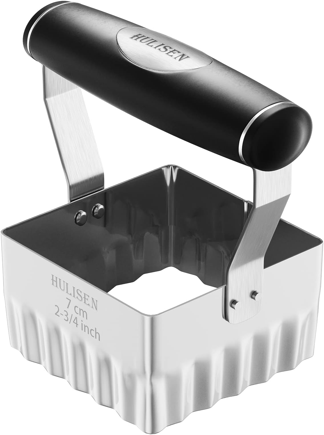 HULISEN Square Biscuit Cutter, 2.75 Inch Stainless Steel Cookie Cutter with Soft Grip Handle, Fluted Edge Wave Cookie Cutters, Professional Baking Dough Tools, Gift Package (2.75" Wave Cutter)