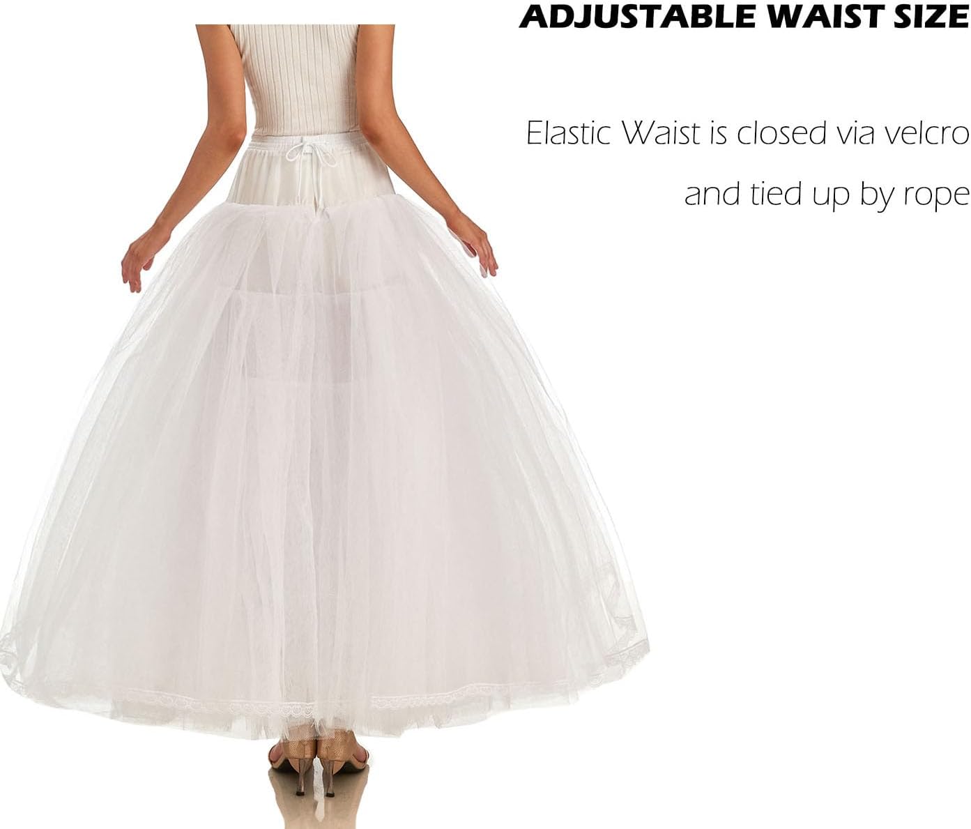 Women Hoopless Petticoats 8 Layers Tulle Crinoline Underskirt for Wedding Dress Ball Gown WPT138 White - Image 5