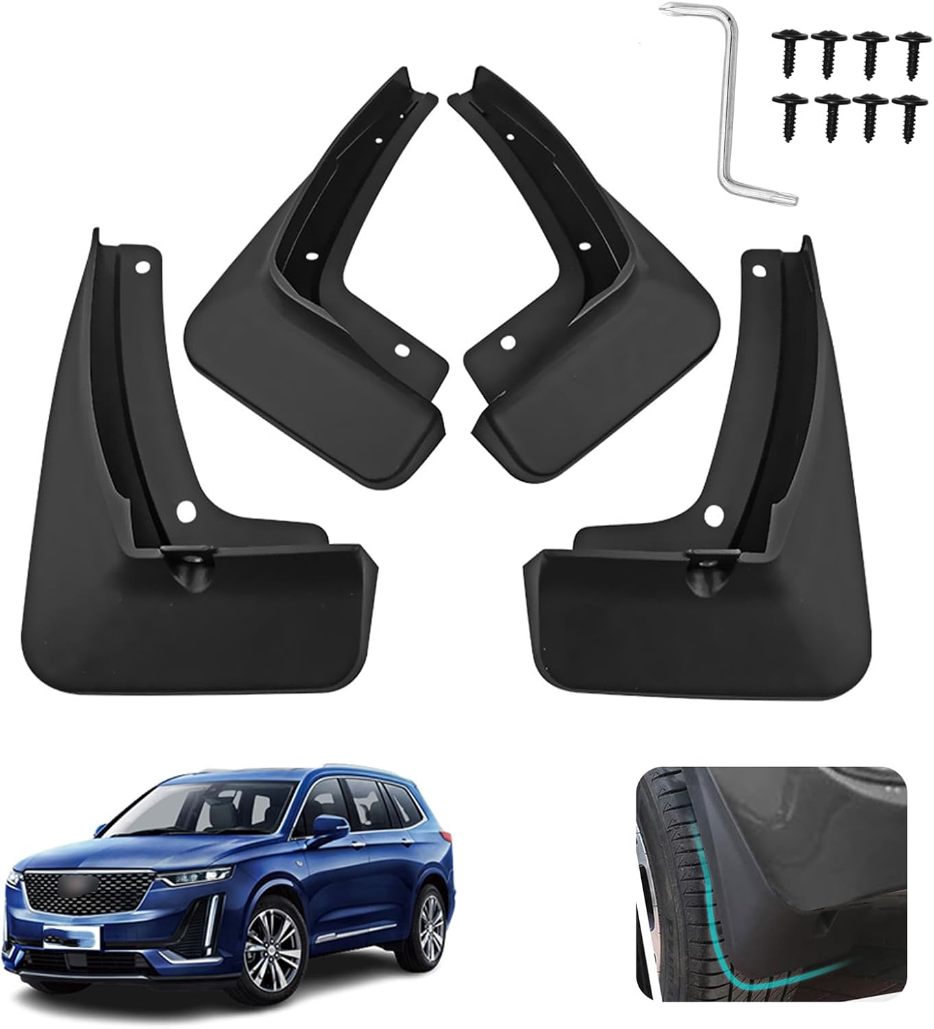 Custom Fit for Mud Flaps Cadillac XT6 2020-2024 2025 Mud Splash Guard Front and Rear 4-PC Set