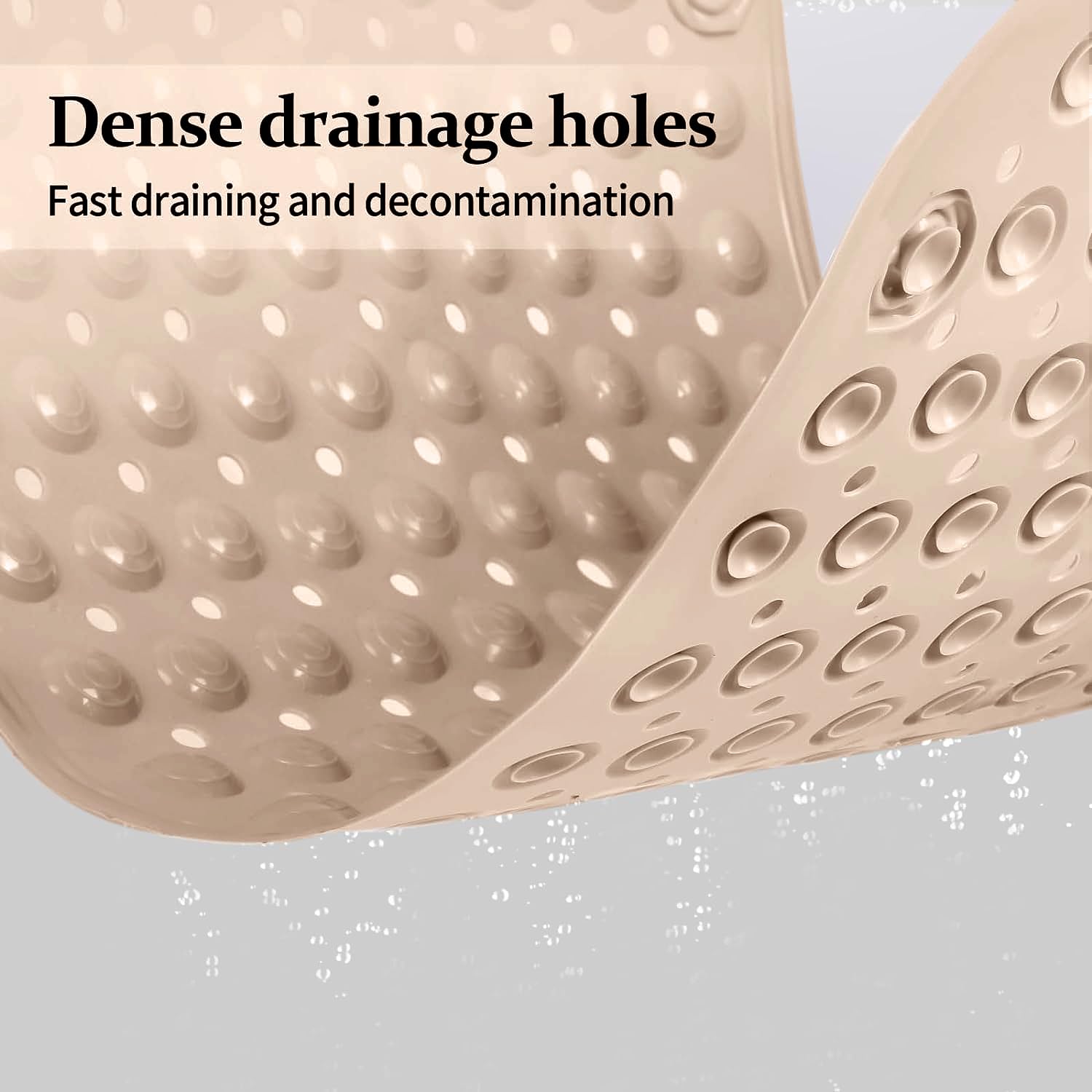 Tapis de Douche Antidérapant 50x80cm,Tapis Antidérapant Douche avec Ventouses et Trous de Drainage,Matériau PVC,Toucher Doux,Beige