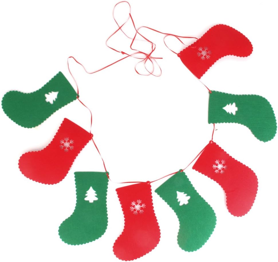 Christmas Banner Xmas Stockings Party Decor with Sign Cards and Bunting Garland