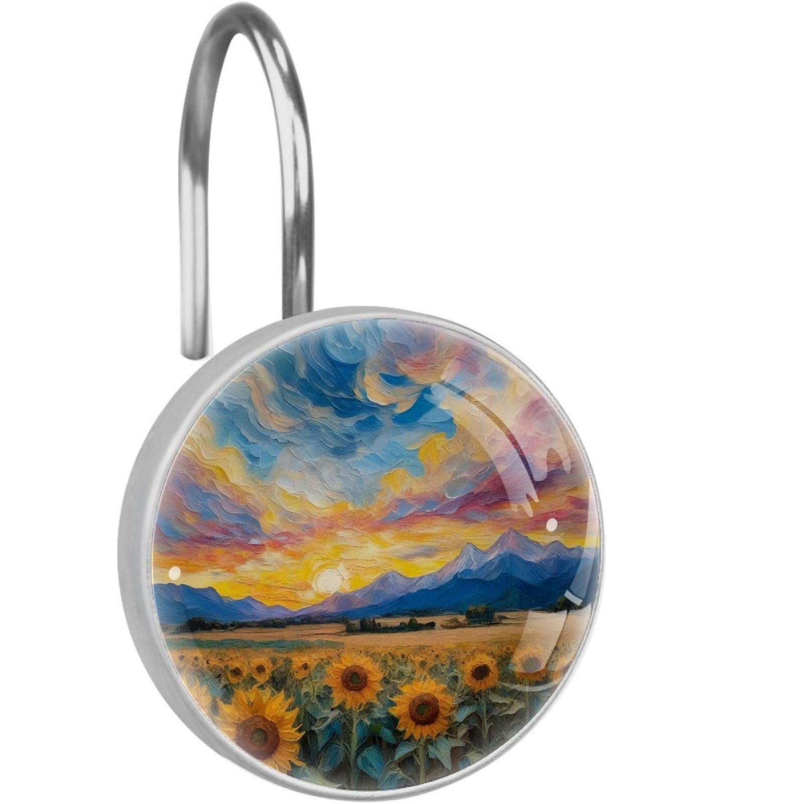 VAPOKF Decorative Shower Curtain Hook, Sunset Sunflower Rustproof Stainless Steel Shower Curtain Hook for Bathroom, Shower Curtain Hangers for Shower Rod