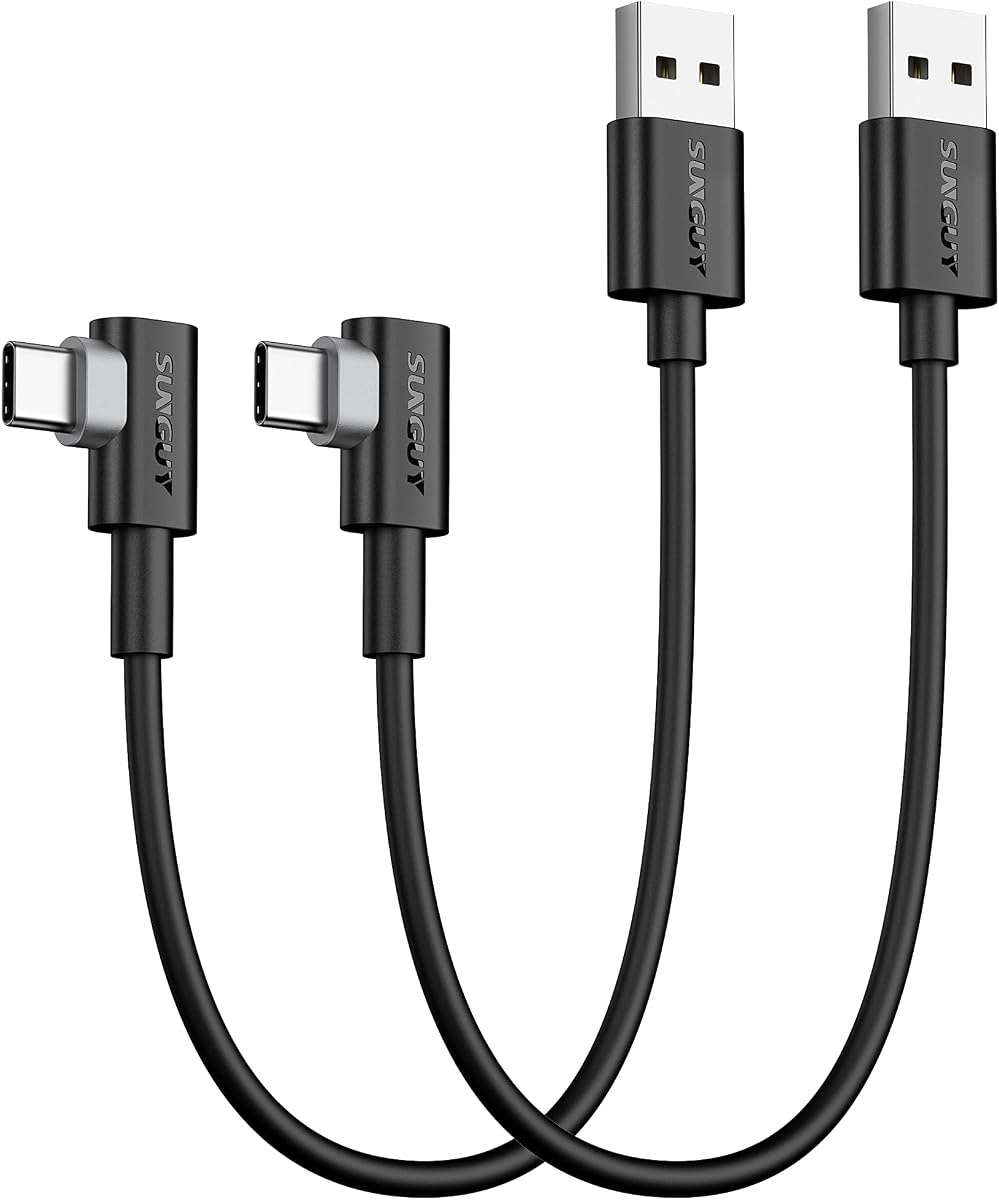 SUNGUY USB C 90 Degree Cable 1FT, 2-Pack Right Angle 3A USB 2.0 Type C Fast Charge & Sync Cord Compatible with iPhone 16 15 Pro Max, Galaxy S20 S10 S9 Plus, A50 A51 A71, Note 20 10