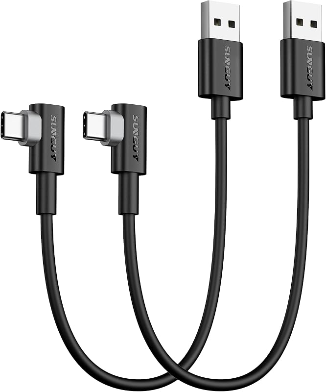 SUNGUY USB C 90 Degree Cable 1FT, 2-Pack Right Angle 3A USB 2.0 Type C Fast Charge & Sync Cord Compatible with iPhone 16 15 Pro Max, Galaxy S20 S10 S9 Plus, A50 A51 A71, Note 20 10