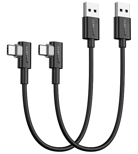 SUNGUY USB C 90 Degree Cable 1FT, 2-Pack Right Angle 3A USB 2.0 Type C Fast Charge & Sync Cord Compatible with iPhone 16 15 Pro Max, Galaxy S20 S10 S9 Plus, A50 A51 A71, Note 20 10