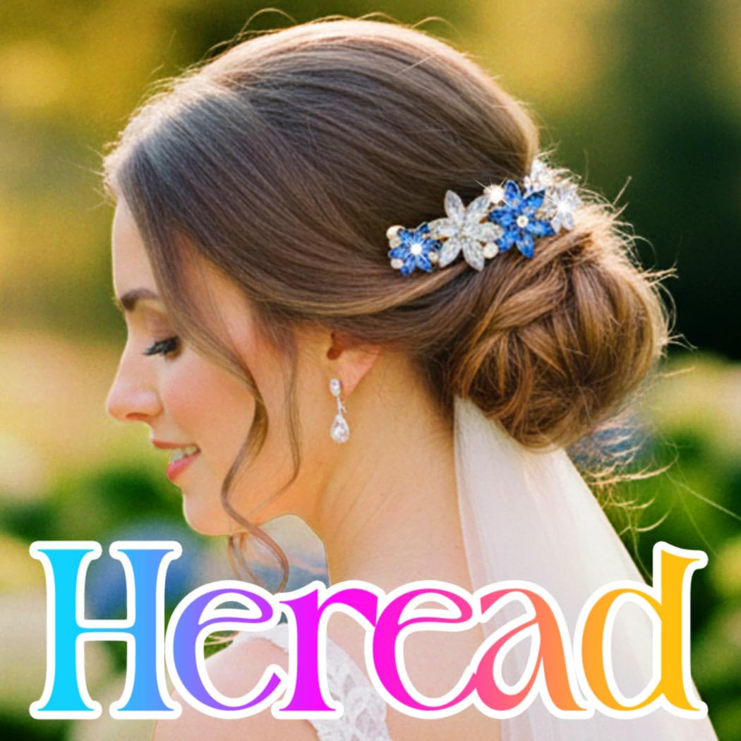 HEREAD Flower Hair Clips Rhinestone Hair Barrettes Gold Hair Accessories for Women and Girls (Pack of 2)（Blue and Purple）