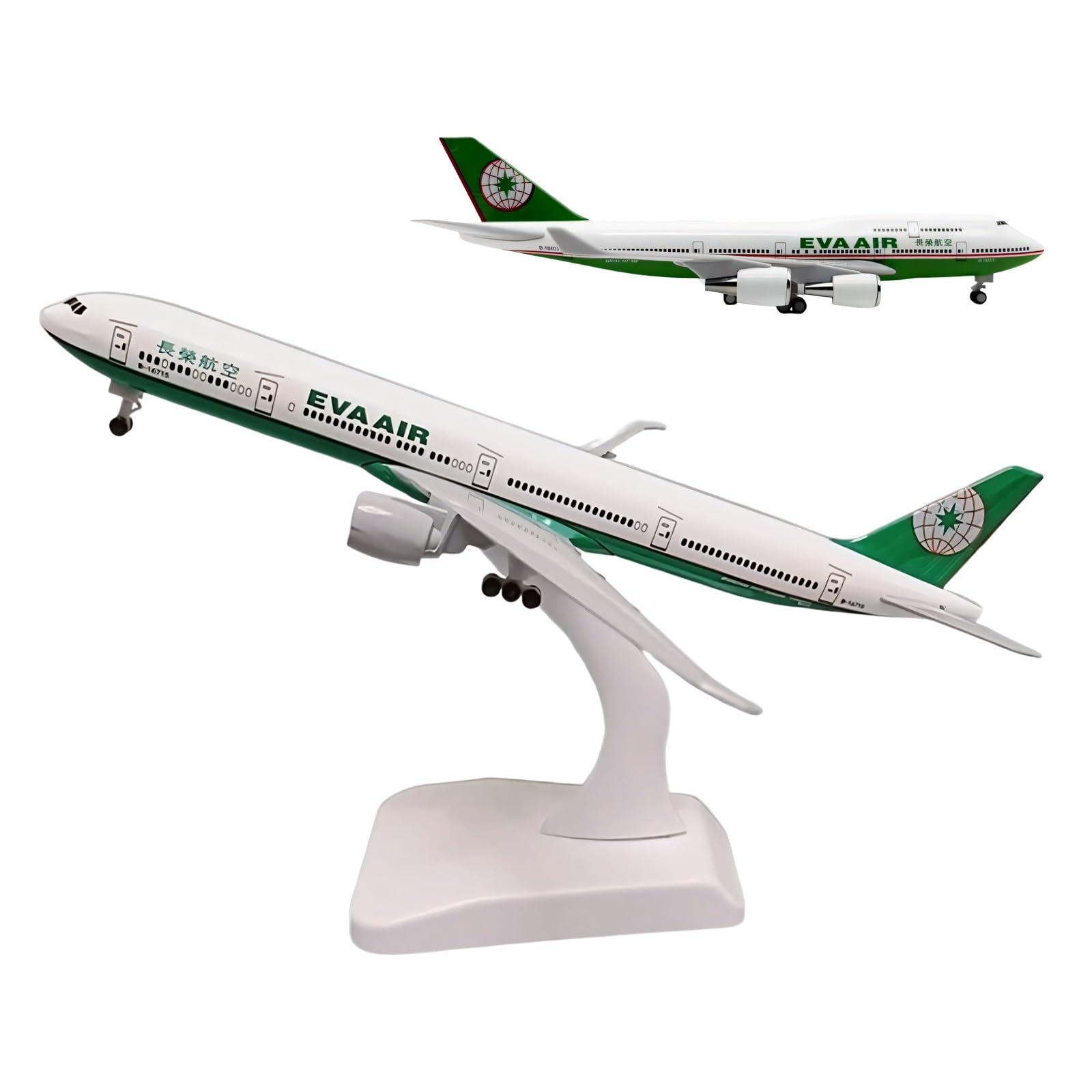 Modello aereo metallo pressofuso EVA Air B747-400 Airlines in scala 1/400, carrello atterraggio con ruote rimovibili, gruppo staccabile for gli appassionati aviazione, decorazioni