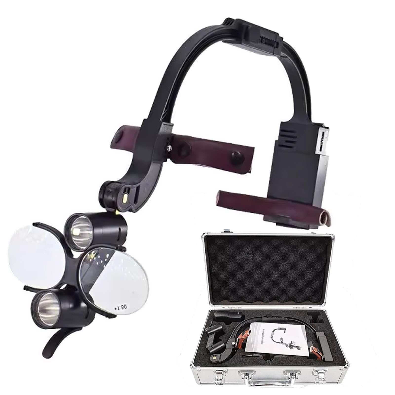 Lampe Frontale Dentaire, Lampe Frontale Chirurgicale à LED 5 W avec Bandeau, Loupes Dentaires Montées sur La Tête 2,5X/3,5X, Luminosité Et Tour De Tête Réglables 2.5X