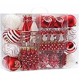 Sea Team 84 Pieces of Assorted Shatterproof Christmas Ball Ornaments Set Seasonal Decorative Hanging Ornament Set with Reusable Hand-held Gift Package for Holiday Xmas Tree Decorations, Red & White