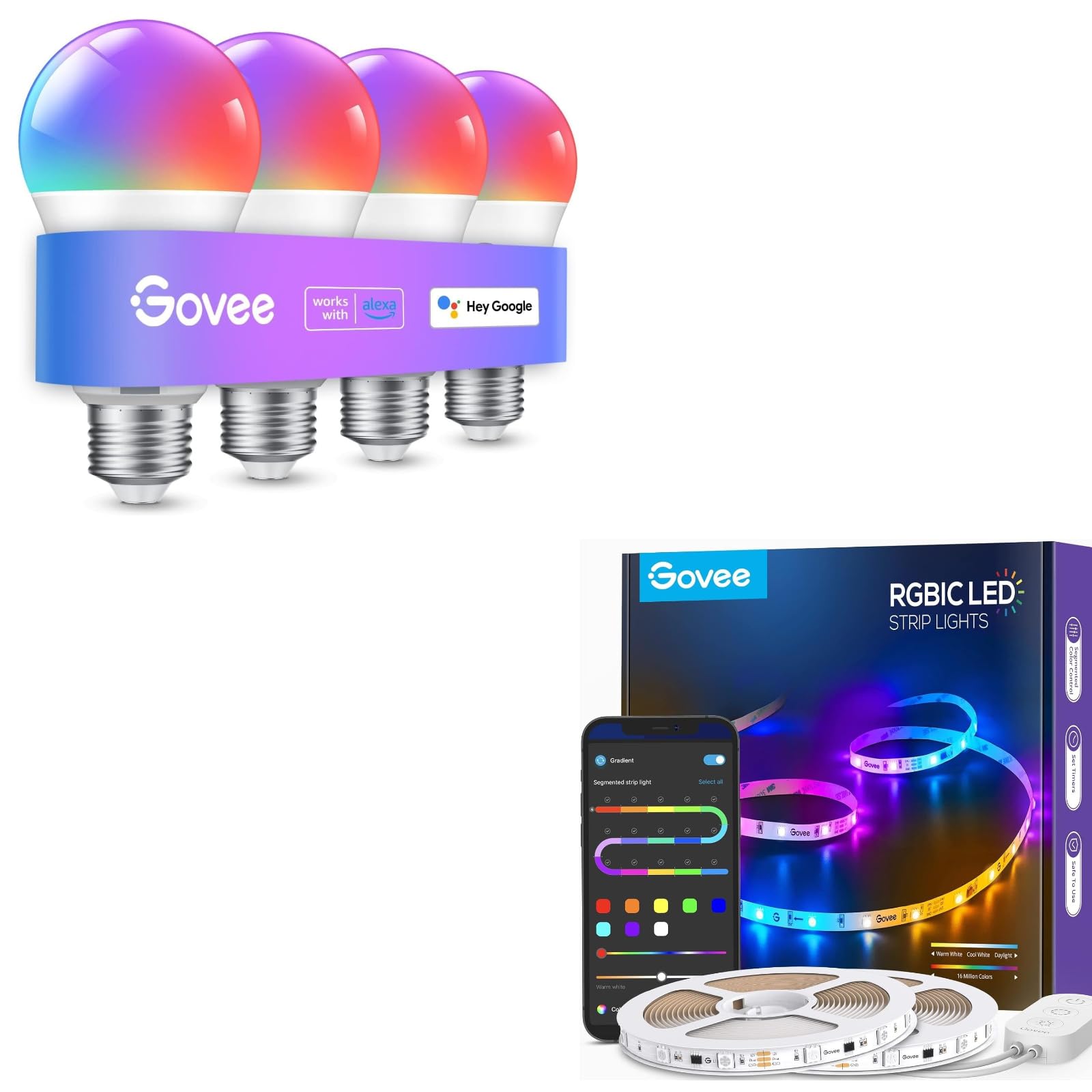 Govee 65.6ft RGBIC LED Strip Lights Bundle Smart Light Bulbs