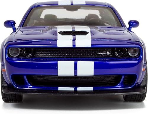 Miniatura 5 de All Star Toys Dodge Challenger SRT Hellcat Widebody 2018 Azul índigo con rayas de carreras 124 fundido a presión Modelo Coche Motormax 79350
