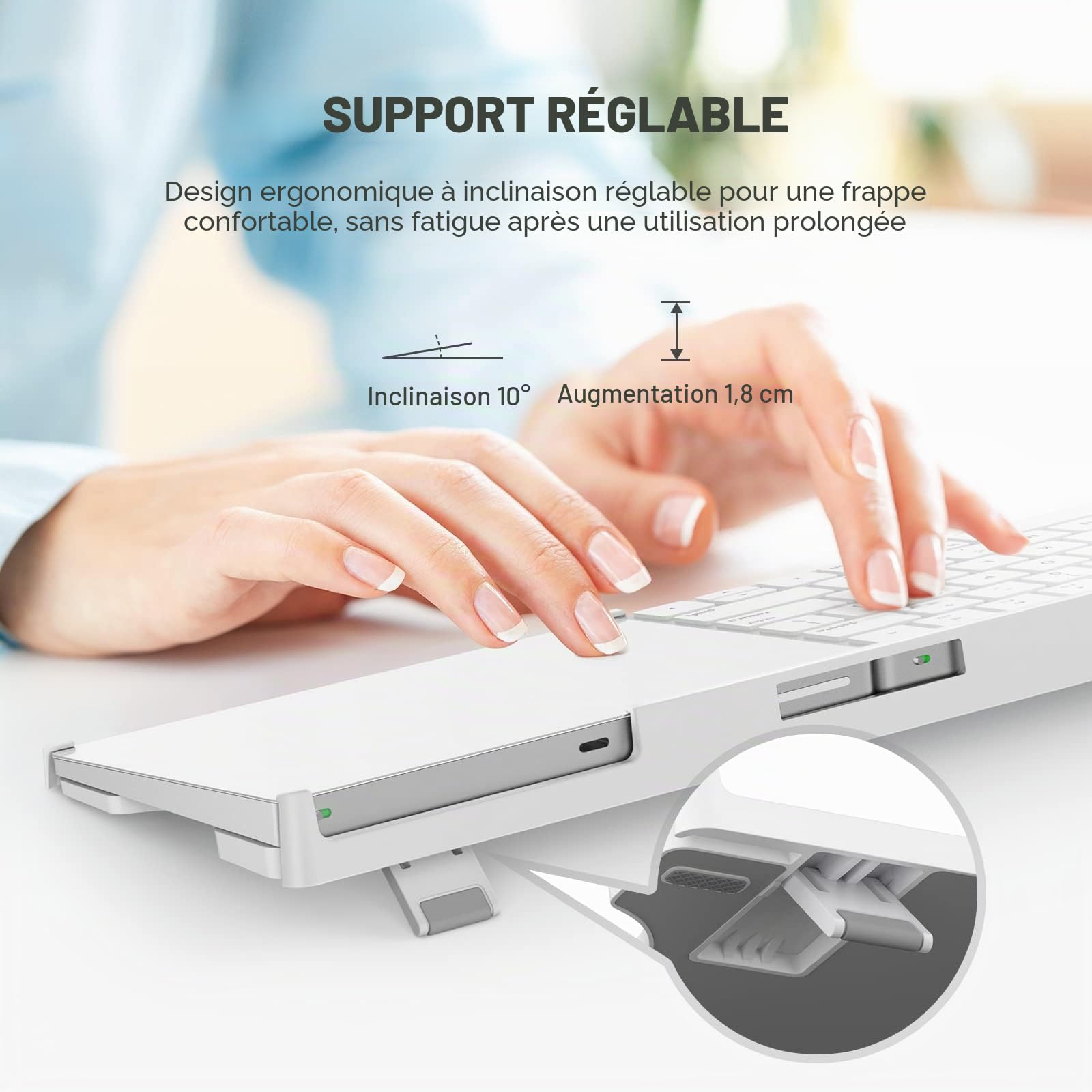 Support Compatible avec Apple Magic Keyboard (MLA22LL/A, MK2A3LL/A, MK293LL/A, MJ2R2LL/A, MK2D3AM/A) et pavé Tactile Apple Magic : Utilisation pour gauchers/droitiers, sans Fil, Dessus de