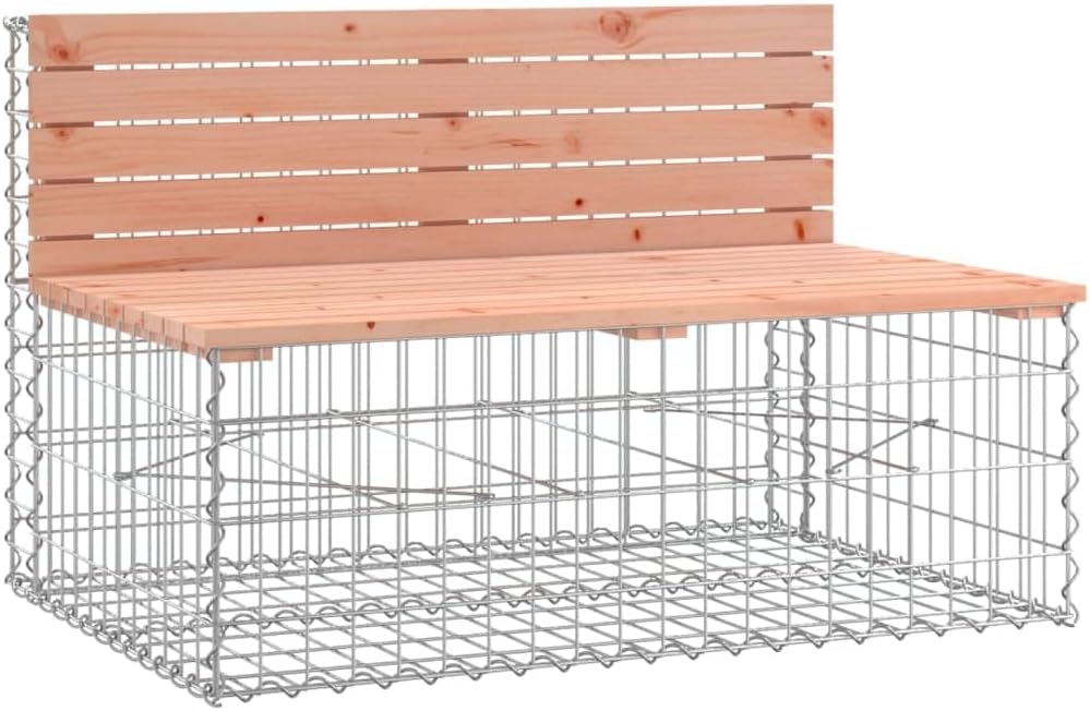 vidaXL Solid Pine Wood Patio Bench with Galvanised Steel Gabion Base, Farmhouse Style, Garden and Outdoor Seating, 40.6""x27.6""x25.6"", Brown, 834374