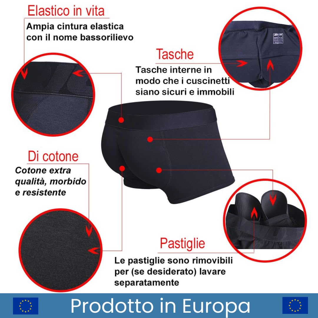 ARIUS Mutande con Cuscinetti con Imbottitura Posteriore e Imbottitura Frontale, per Aumentare Il Volume e Le Dimensioni dei Glutei e Dare Volume e Dare Una Forma Arrotondata agli attributi Maschili