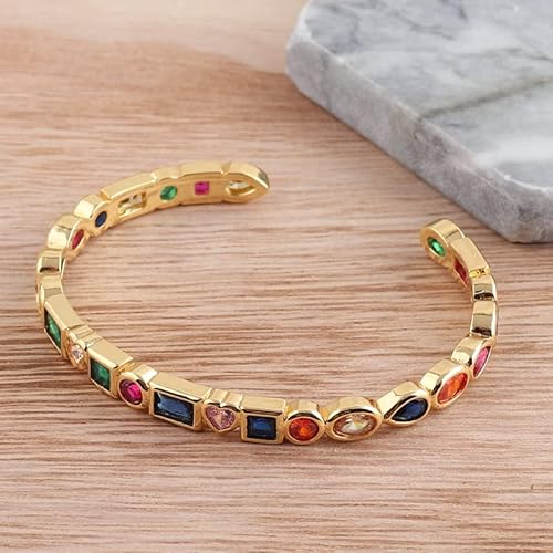 Koleso Design Elegant Opening Cuff Bangle & Bracelet For Women Charm Gold Color Heart Cz Crystal Rainbow Bangles Wedding Jewelry-18651 #TOP5