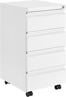 Rollcontainer, Aktenschrank Abschließbar mit 4 Schlüsseln, Büroschrank aus Metall, Aktenschrank unter Schreibtisch, mit 4 Schublade, Vormontiert, Abschließbarer, Büro, Weiß