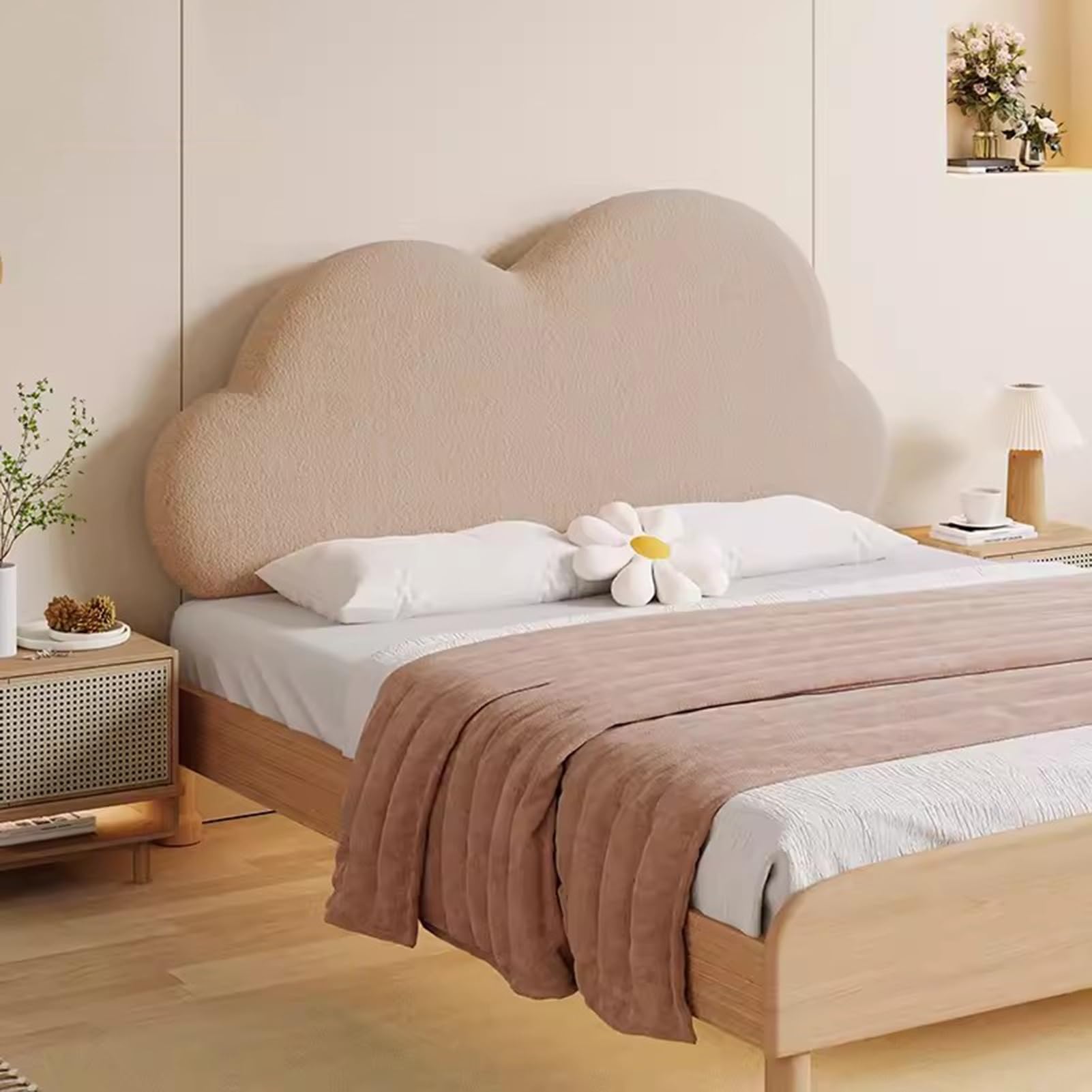 Funda para cabecero con forma de nube francesa, color blanco, 140 x 65 cm, agradable a la piel y gruesa, anticolisiones, extraíble y lavable, respaldo grande