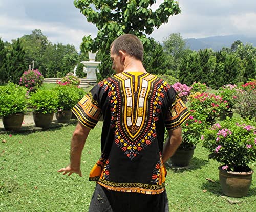 RaanPahMuang Brand Unisex Bright African Black Dashiki Cotton Shirt3