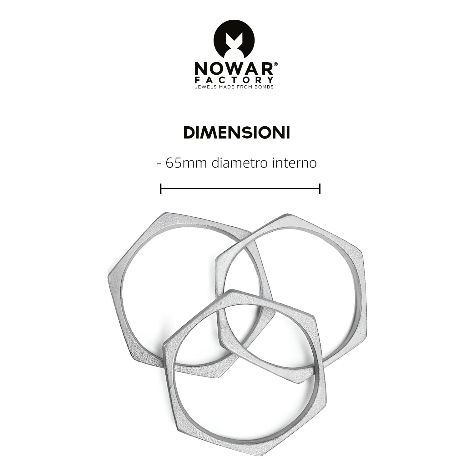 NOWAR FACTORY 3 Bracciali Esagonali Rigidi in Alluminio Satinato Irregolare, Fatti a Mano da Metallo Riciclato, Nichel Free, Idea Regalo per Donna Ragazza Mamma, Elegante e Sostenibile