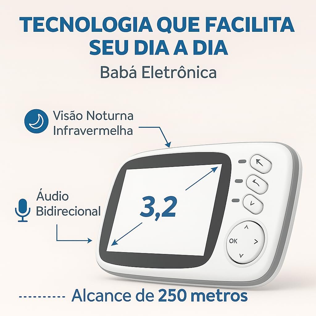 Babá Eletrônica Câmera para Bebês com Tela de 3.2" Visão Noturna 10M Infravermelha Monitoramento Temperatura, Áudio Bidirecional, Detecção de Som VOX, Modo Soneca Contem Visão Noturna Canção de Ninar Babá Eletrônica Câmera para Bebês com Tela de 3.2" Visão Noturna 10M Infravermelha Monitoramento Temperatura, Áudio Bidirecional, Detecção de Som VOX, Modo Soneca Contem Visão Noturna Canção de Ninar