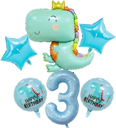 Miniatura 1 de DIWULI Juego de decoraciones de fiesta de dinosaurios globo azul número 1, globos de dinosaurio feliz cumpleaños, decoraciones de cumpleaños de
