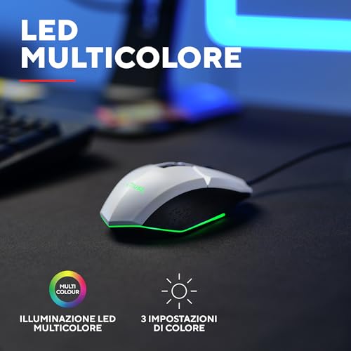 GXT 109W Felox Mouse Gaming con 6 Pulsanti Programmabili, Illuminazione LED Multicolore, Software Incluso, 200-6400 DPI, Mouse con Filo USB 150 cm per PC, Portatile, Computer - Bianco - Mouse gaming - Immagine 4