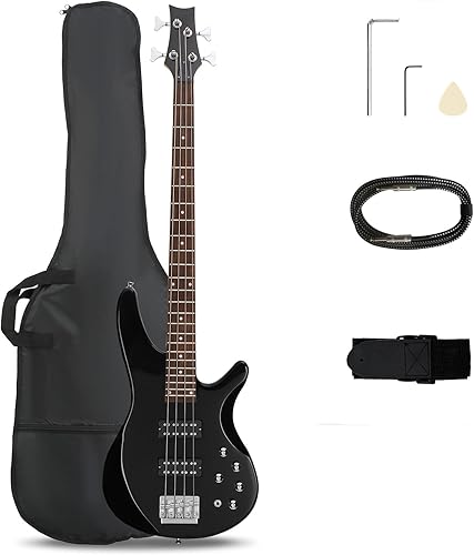 Ktaxon Bajo eléctrico de 4 cuerdas, tamaño completo, estándar para diapasón de palisandro para diapasón, diapasón, diapasón, kit para principiantes