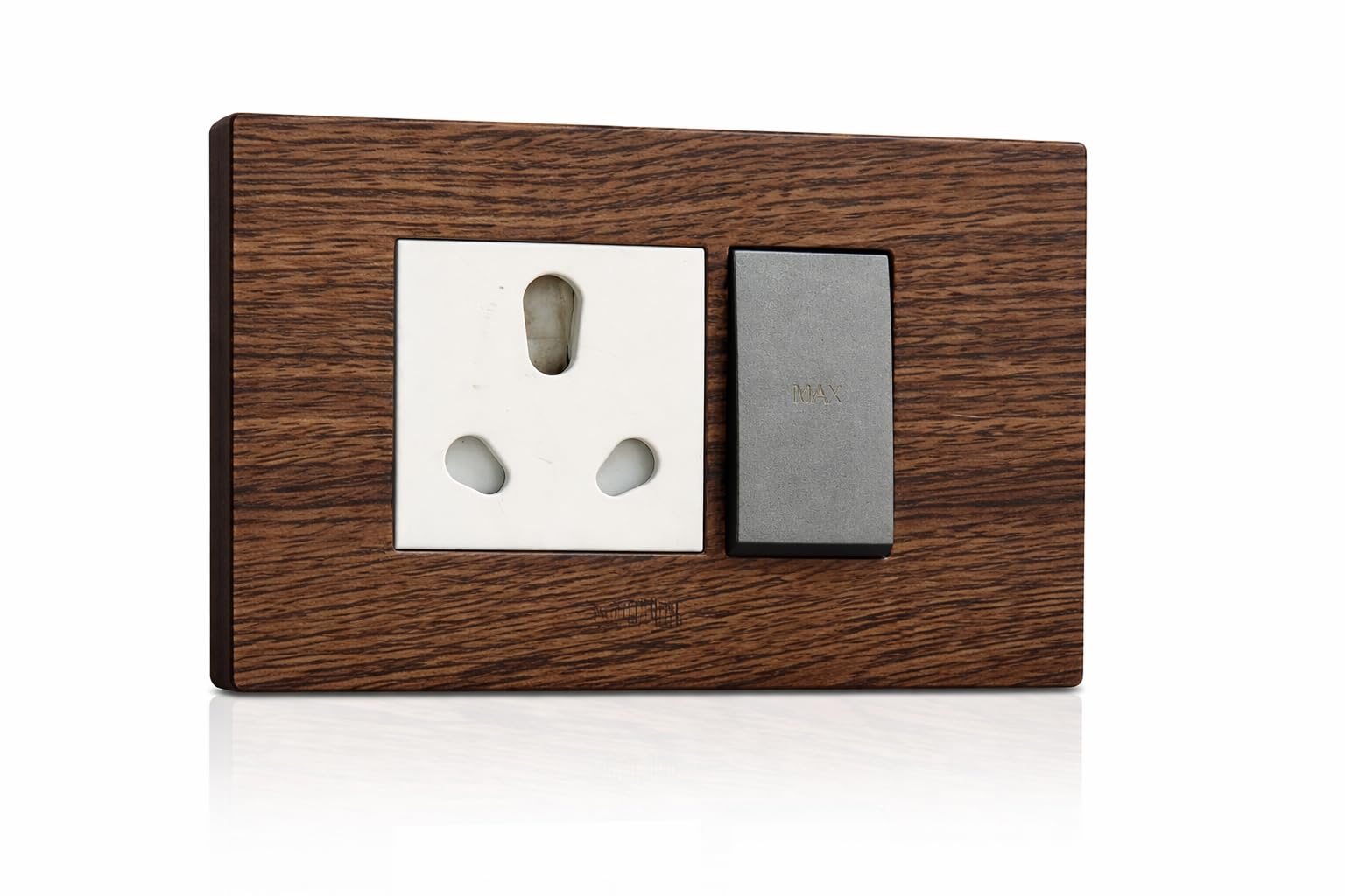 Wooden Electrical Socket Plate with 3-Pin Socket and Switch, Dark Brown Wood Finish (Contemporary)-image-32