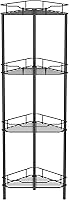 HuggieGems 4-Tier Rustproof Floor Standing Corner Shower Caddy with Hooks - Black Bathroom Organizer Shelf Rack