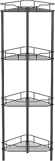 HuggieGems 4 Tier Floor Standing Corner Shower Caddy Organizer Shelf with Hooks, Bathroom Shelves Stand Rack, Black
