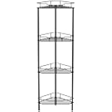 4 Tier Floor Standing Corner Shower Caddy Organizer Shelf with Hooks, Bathroom Shelves Stand Rack, Black