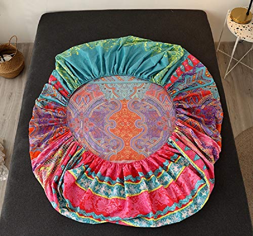 Image of Bedding Fitted Sheet with Deep Pocket,Bohemian Printed Soft Fabric Bed Bottom Sheets (Red(Boho), Full)