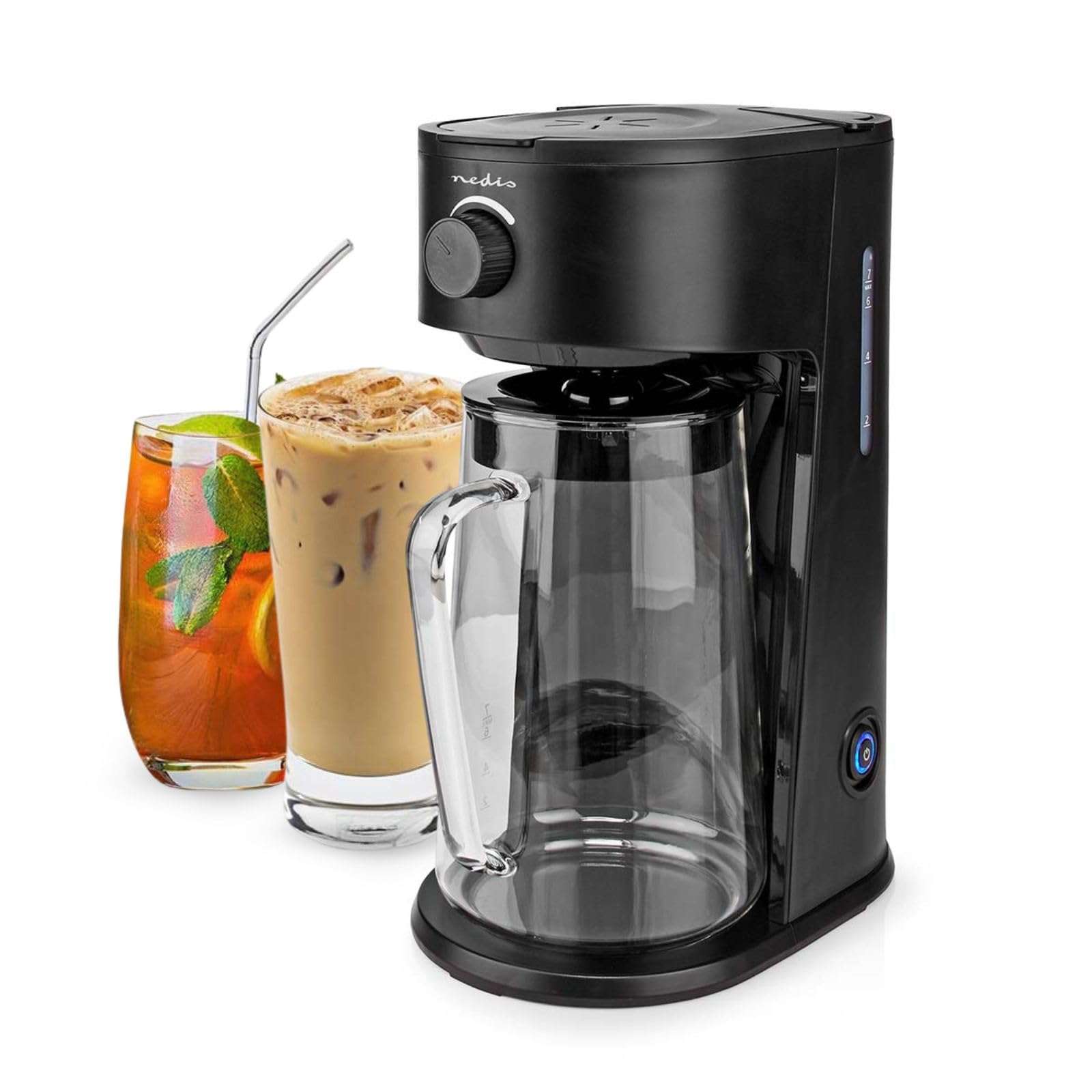 Nedis KAICM200FBK Eiskaffee- und Eistee-Zubereiter – 2,5 l Fassungsvermögen – Für bis zu 6 Tassen – Mit Filtereinsatz – Schnellbrühfunktion – Schwarz