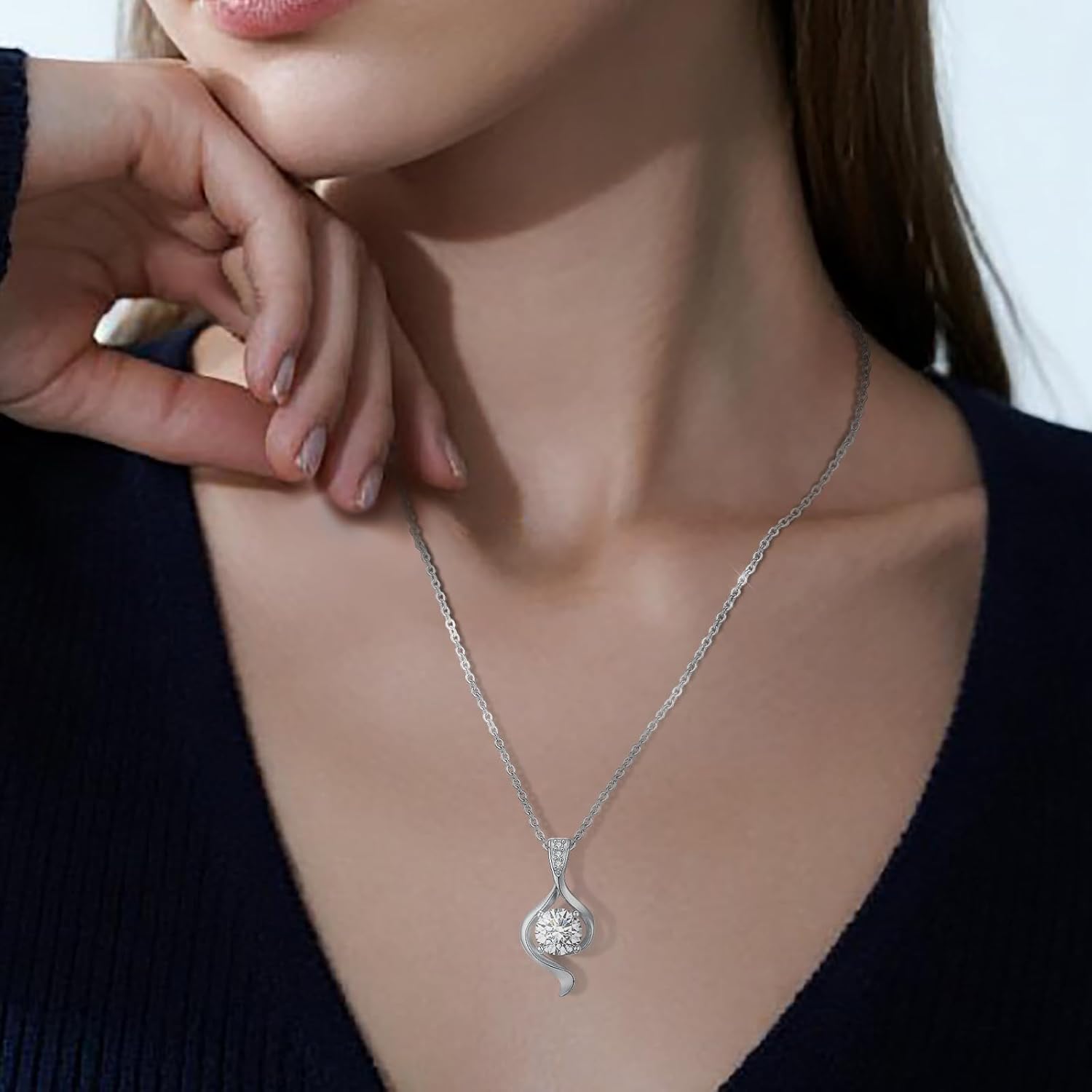 Moissanite Necklace Pearl Necklace 925 Sterling Silver Jewelry Gifts for Women Mom Girlfriend Grandma Friend Lover Wedding Birthday Anniversary Engagement Graduation Valentine's Day Mother's Day - Image 2