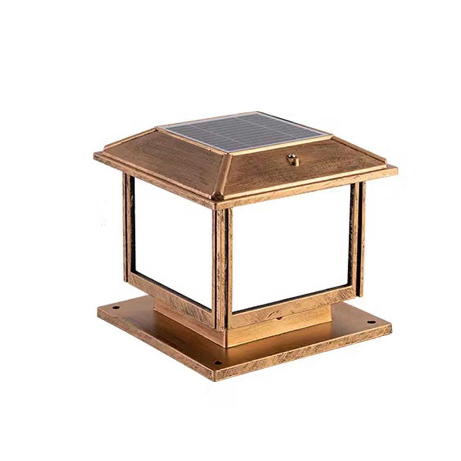 Solar Square Column Lights IP54 Waterproof Safety Pillar Lamp Villa Gate Landscape Aluminum Street Lantern Palace Retro Decoration Outdoor Courtyard Door Patio Garden Post Light (Brown 50cm)