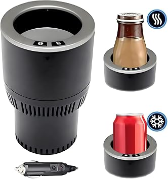 Premium 2-in-1 Car Cup Heating Cooling Smart Car Cup Mug Warmer Cooler Holiday Seasonal Present,Perfect Car Holder Gift for Commuter/Traveler/Road Tripper/Recreation (Black and Sliver)