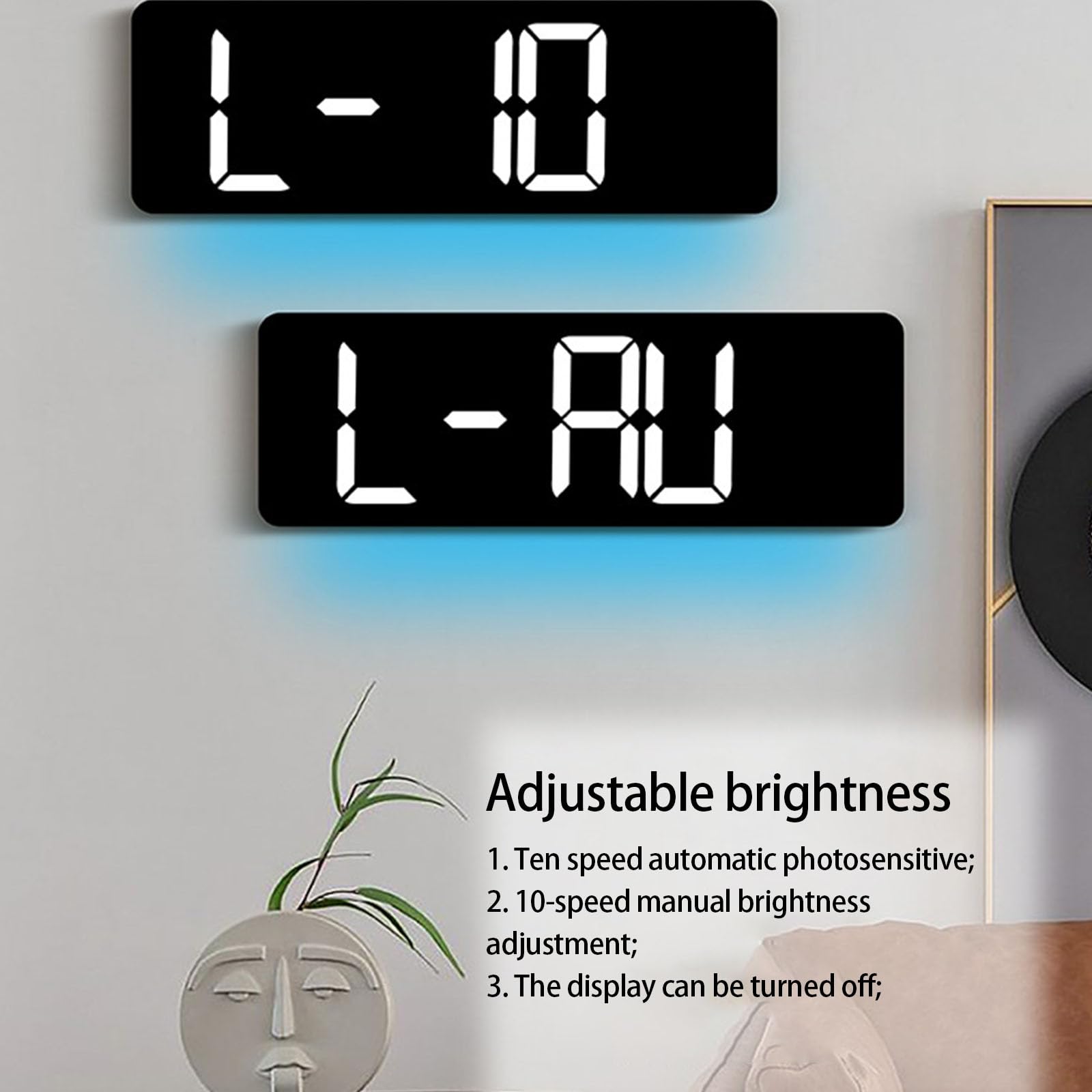 Horloge murale numérique avec affichage LED, coque noire blanche, B