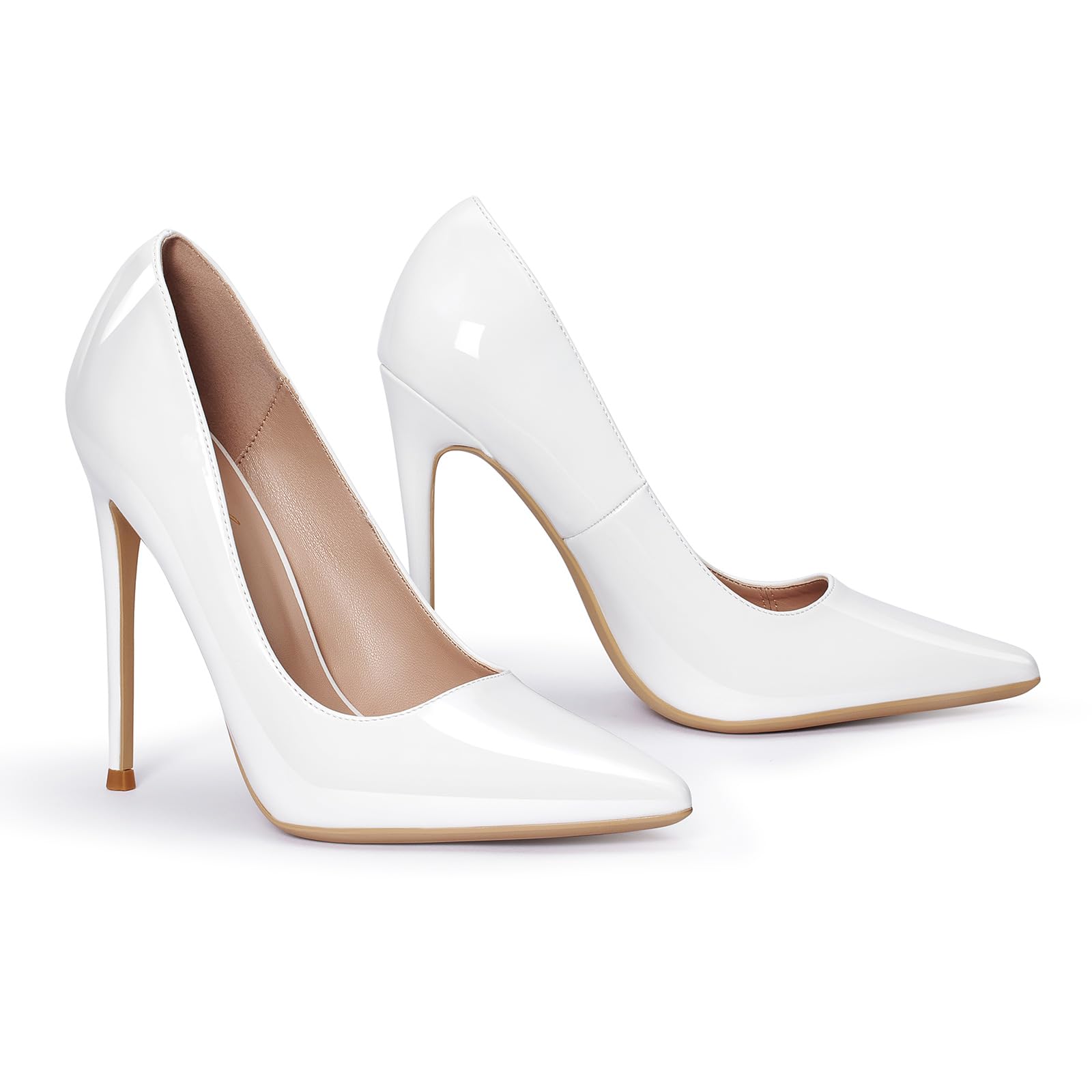 GENSHUO Women's 4.7 Inch Pumps Pointy Toe Stiletto Sexy High Heels Work Party Wedding Shoes: 8.5 White Patent
