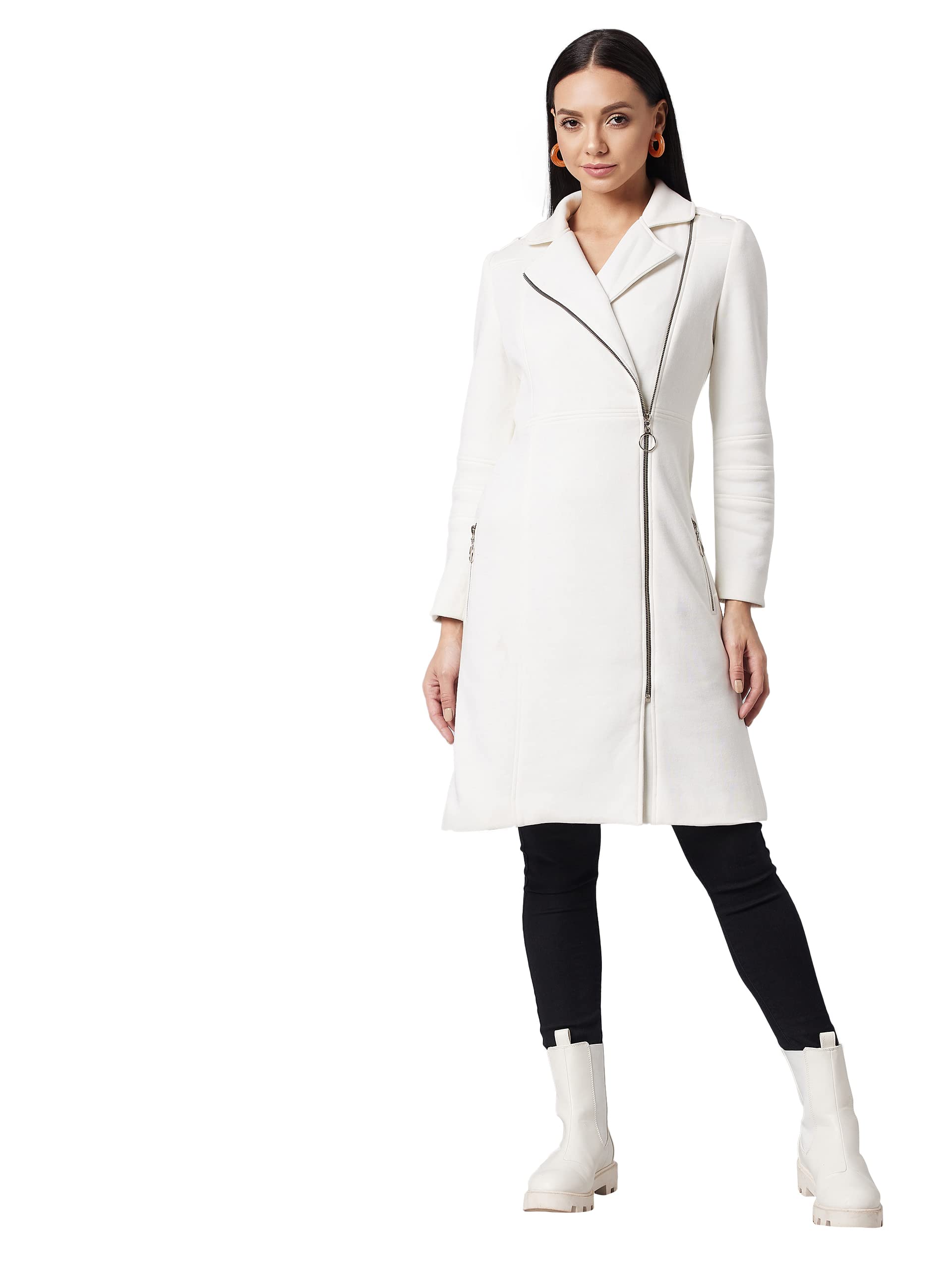 dolce crudo Women's Off White V-Neck Full Sleeve Solid Knee Length Jacket-picture-15