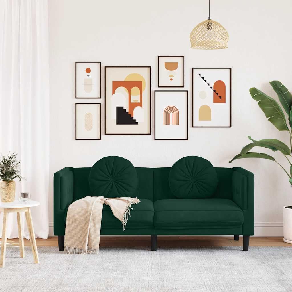 Générique Divano a 2 posti in velluto verde scuro con cuscini, comodo con braccioli e schienale imbottiti, design moderno per soggiorno