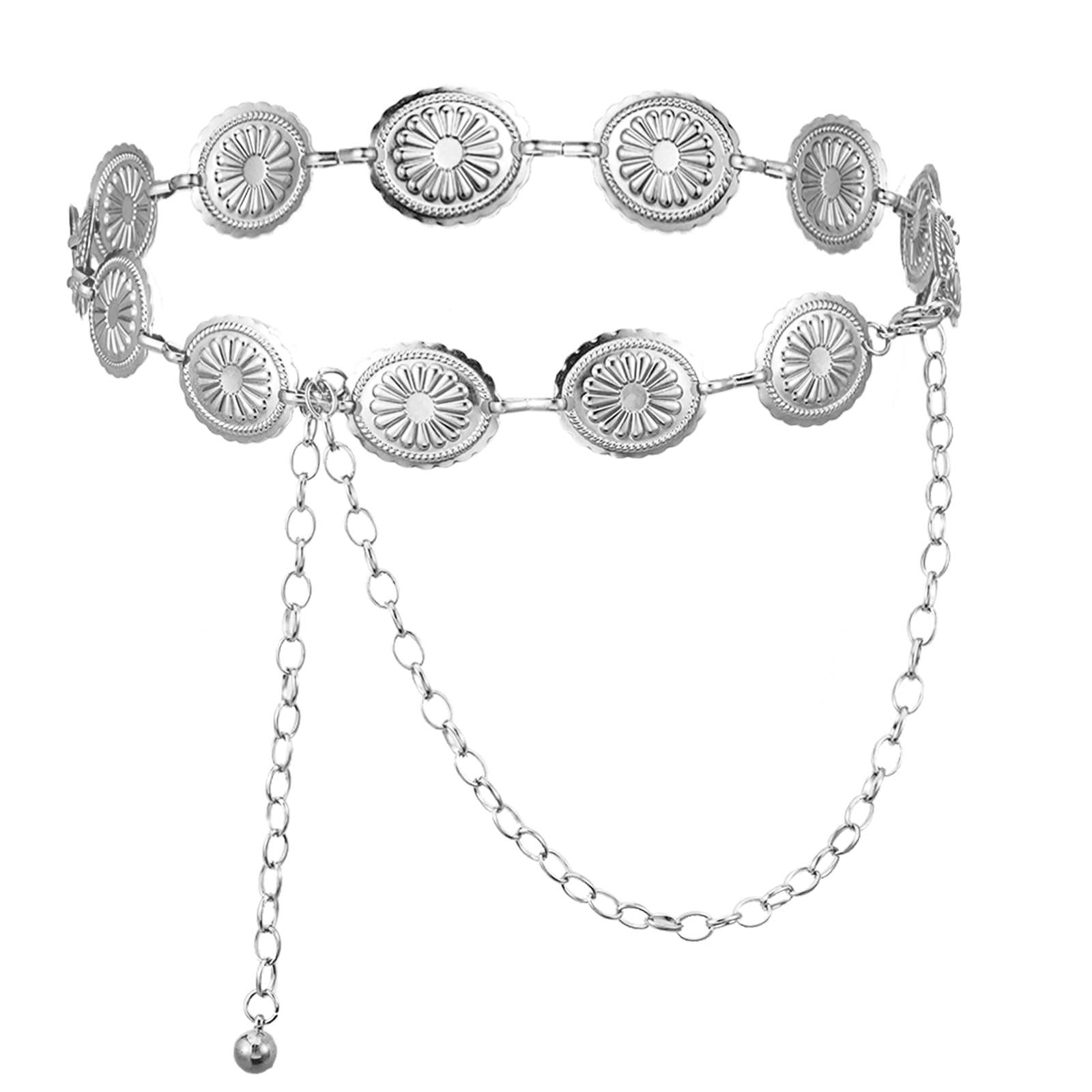Womens Concho Chain Belt Adjustable Western Belts for Women Metal Cowgirl Waist Chain for Dresses Jeans Trouser