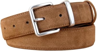 Genuine Suede Leather Belts For Women, 1.37" Wide Elegant Golf Dress Belt With Casual Square Gold Buckle